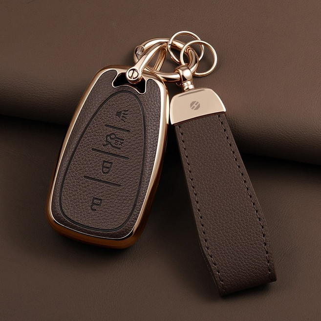 HAKO 소프트 가죽TPU 차키케이스+키홀더 (쉐보레호환), C-02(4버튼), 브라운