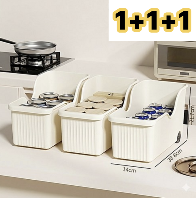 리브온 바퀴달린 주방 수납함 세트 싱크대 아래 수납 선반 정리트레이, 3개, 아이보리