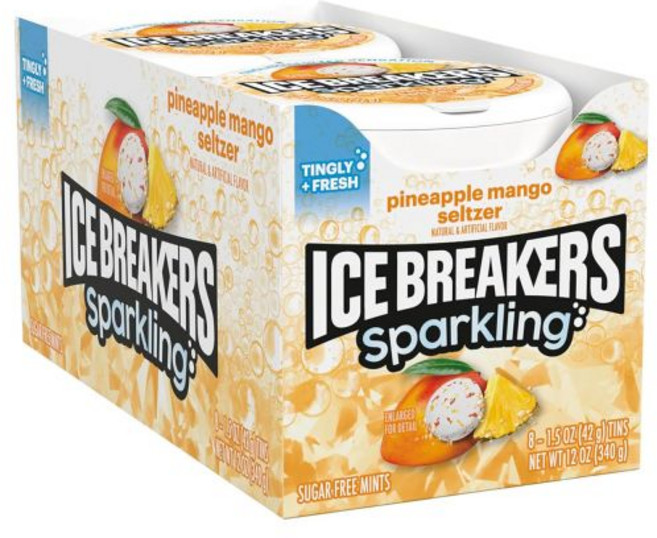 ICE BREAKERS 스파클링 파인애플 메쉬고 셀처 무설탕 민트 캔 1.5온스(8개), 43g, 8개