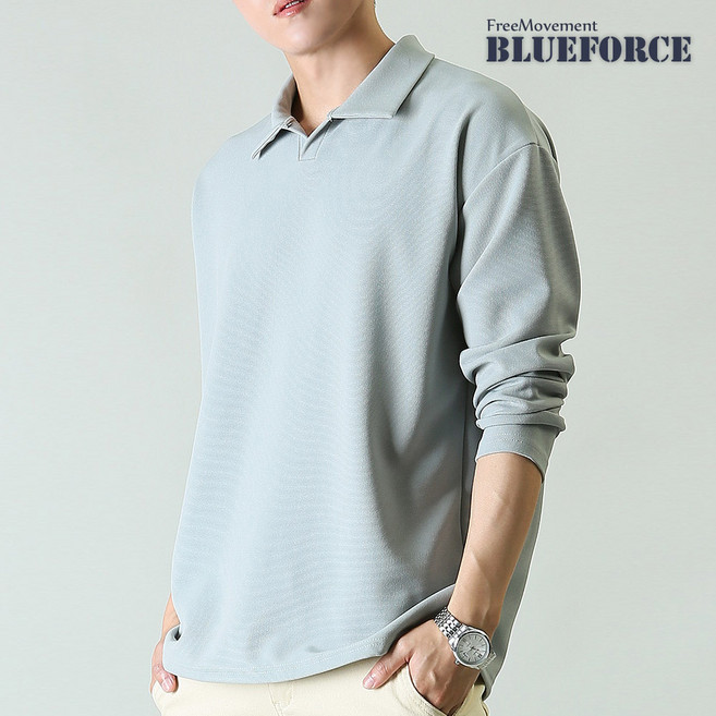 블루포스 코브링 오픈 카라티 세미 오버핏 긴팔 남자 티셔츠 남성 봄 가을 골프티 단체티 남녀공용 커플티 [국내생산]