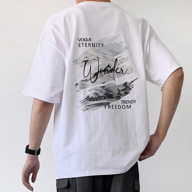 면100% 미제이 남자 오버핏 프린팅 반팔 티셔츠