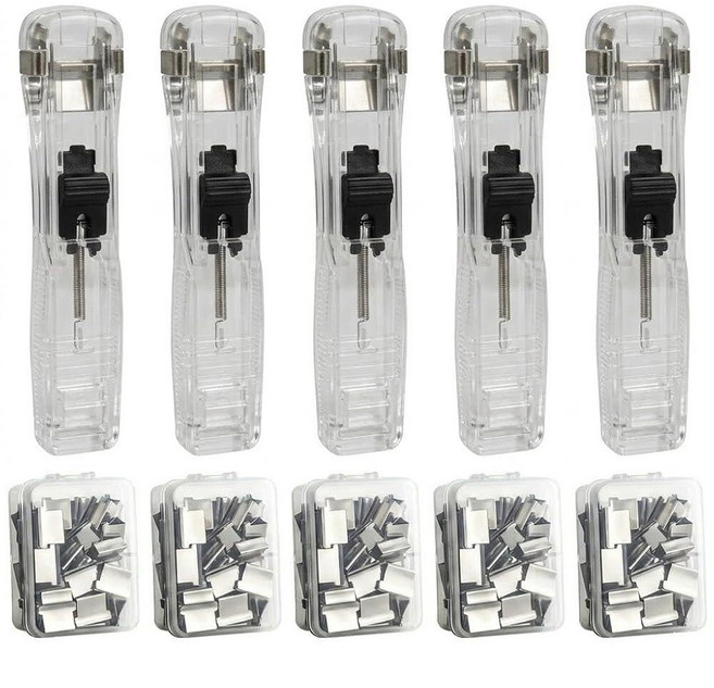 Reusable Clip Stapler 5-Pack No Damage Push Clip Dispenser Set Portable Binder Tool with Metal R, Color7