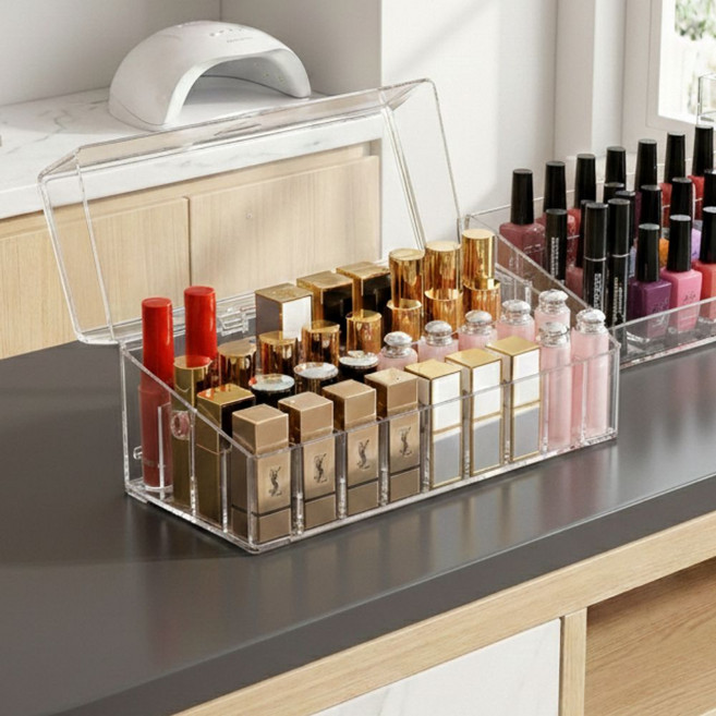 다주마 심플 화장품 립스틱 네일 메니큐어 정리함 보관함, 1개, 투명