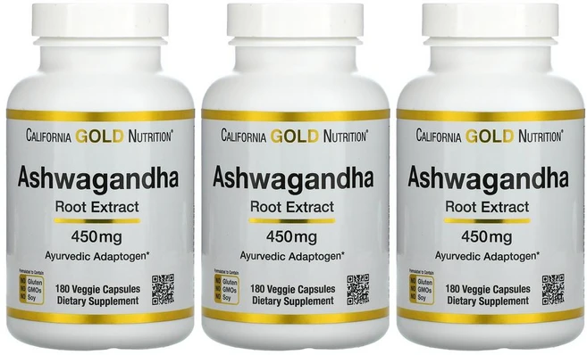 CALIFORNIA GOLD NUTRITION 캘리포니아 골드 뉴트리션 Ashwagandha 아슈와간다 450mg 180정 베지캡슐 X 3EA, 3개 - 쿠팡