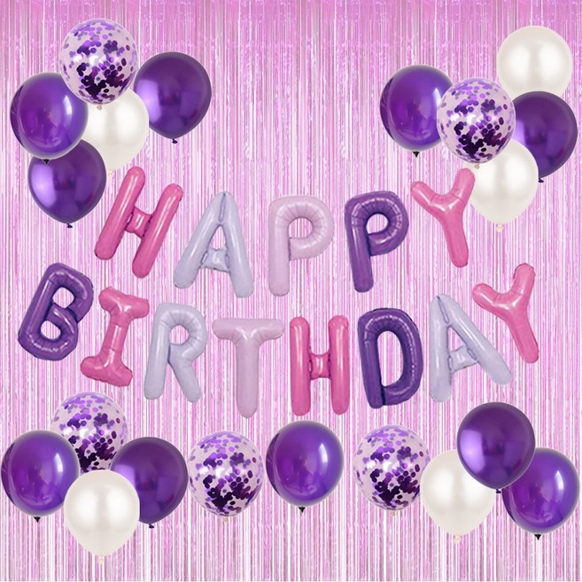 HBD 은박풍선 크롬메탈 혼합풍선세트 파티커튼 생일파티세트 [에브리띵스마일] 1221, 1세트, 퍼플믹스 풍선 커튼