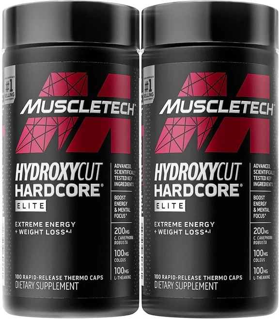 MUSCLETECH 하이드록시컷 하드코어 엘리트 라피드 릴리즈 써모 캡, 100 Count (Pack of 2), 2개, 100정 - 쿠팡