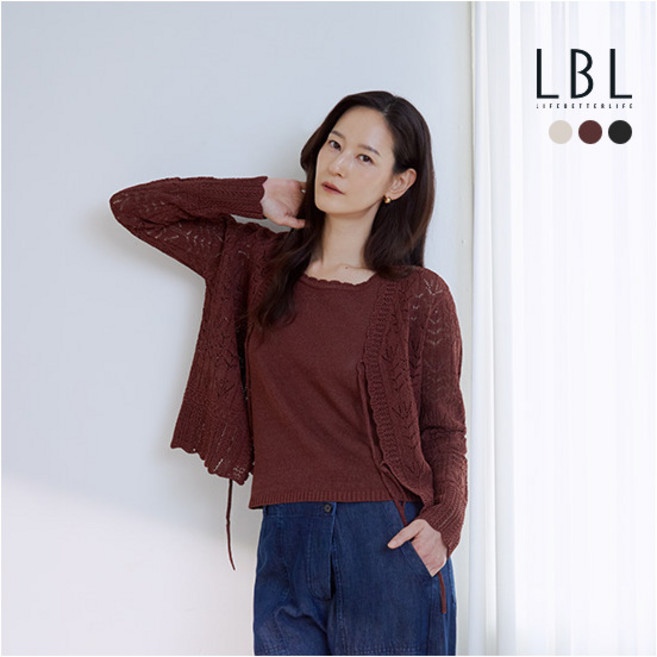 LBL (26SS) 린넨블렌디드 크로셰 가디건+니트 SET