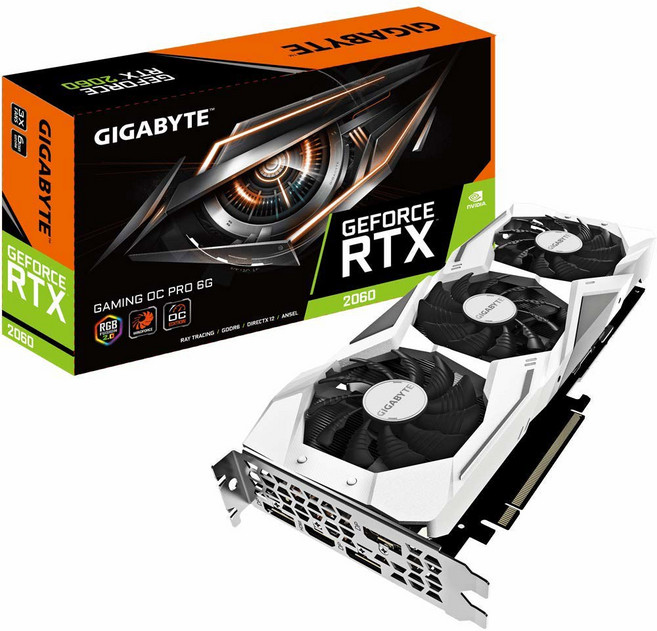 GIGABYTE 지포스 RTX 2060 게이밍 OC 화이트 프로 6G 그래픽 카드 3x WINDFORCE 팬 6GB 192비트 GDDR6 GV-N2060GAMINGOC P, GIGABYTE 지포스 RTX 2060 게이밍 OC 화