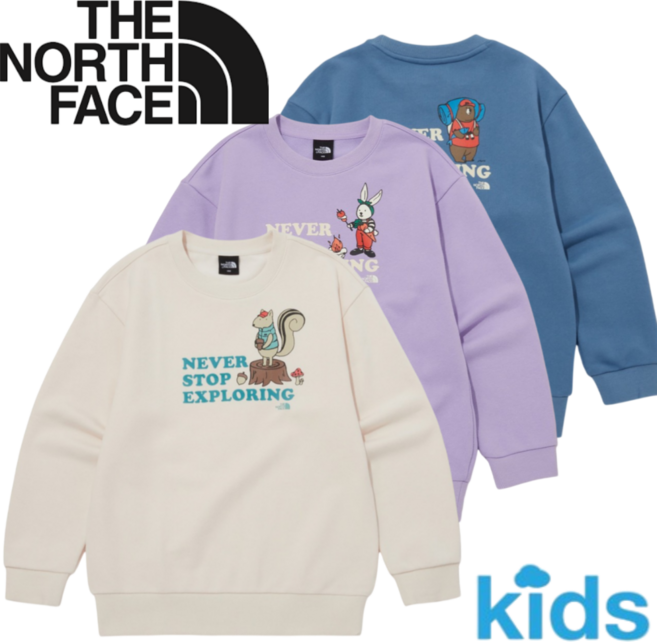 [백화점발송] 노스페이스 키즈 공용 맨투맨 스웻 긴팔 티셔츠 면소재 편안한 캠핑 여행 일상