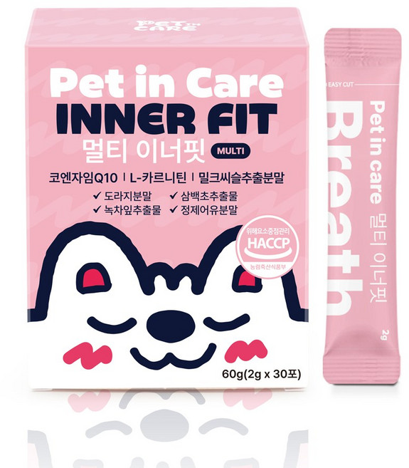 펫인케어 멀티이너핏 강아지 프리미엄 기관지 종합영양제 브레스, 1박스, 호흡기/기관지, 30회분