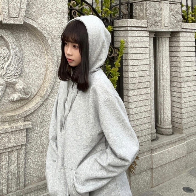 GAMPOO 灰色簡約百搭連帽休閒外套 棉質拉鍊外套 L碼