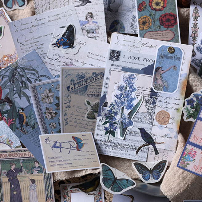 모를린 빈티지 플라워 다꾸 스티커 2종 400매 세트 다이어리 꾸미기 감성 페이퍼, 1개, 옐로우,블루