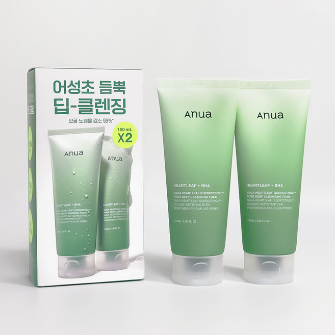 아누아 어성초 쿼세티놀 피지 모공 딥 클렌징 폼, 150ml, 2개