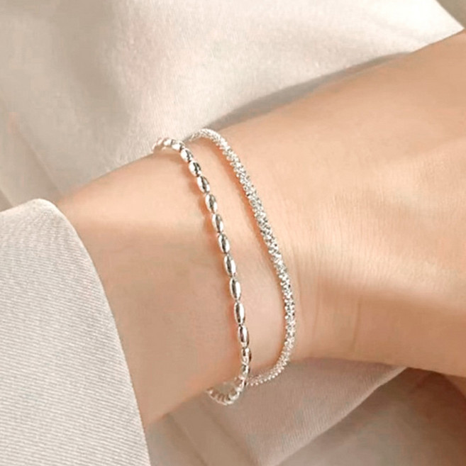 일호장신구 오벌 레이어 시그니처 팔찌 925실버도금 여리핏 얇은팔찌 두줄 데일리 하객룩 패션