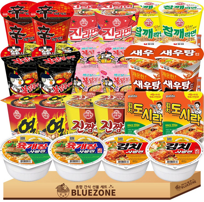 소컵라면 11종 22개 B세트(신라면2+육개장2+김치육개장2+불닭2+까르보불닭2+진짬뽕2+새우탕2+진라면매운2+열라면2+참깨라면2+도시락2), 1박스