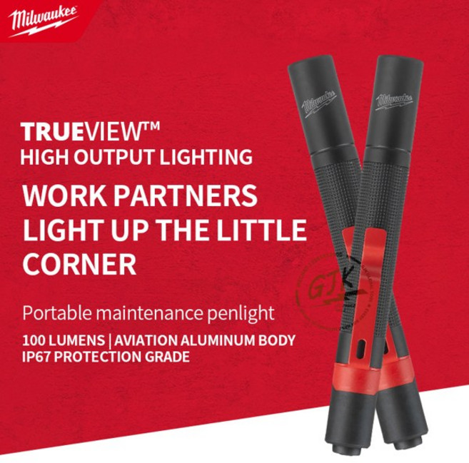 밀워키 IPL LED 알카라인 펜 조명 100루멘 TRUEVIEW 최대 30m 빔 거리의 고화질 IP67 등급Milwaukee IPL LE, [01] 옵션1, 1개