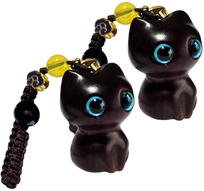 키링 고양이 단목 펜던트 열쇠고리 장식품 동물 피규어, 블루브라운B타입, 2개