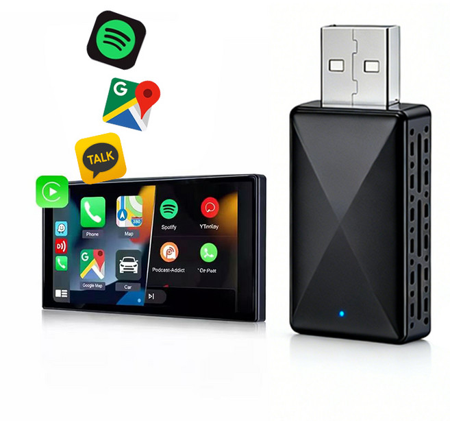 CABULE 애플카플레이 안드로이드오토 2in1 차량용 네비게이션 미니 무선 스마트 자동차 어댑터, 블랙