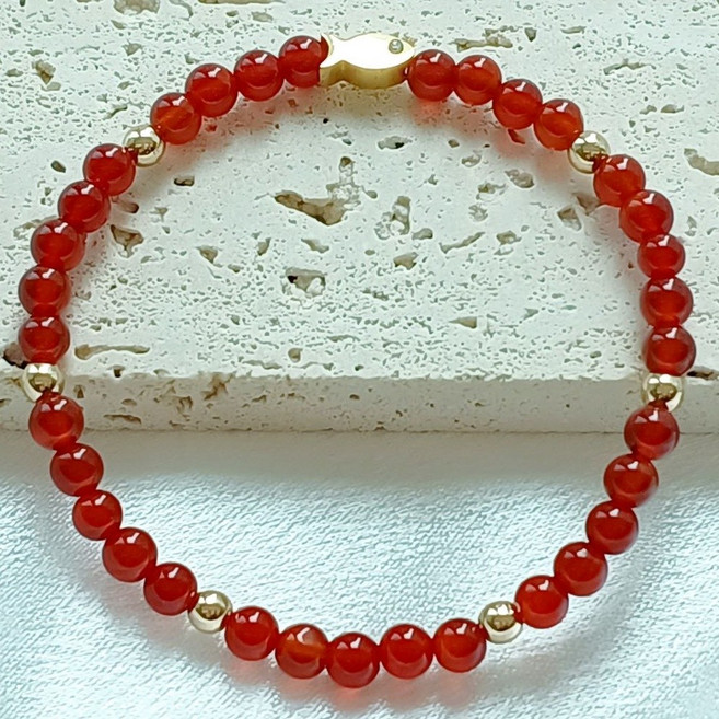 화기운 자마노 4mm 골드 물고기 천연 원석팔찌 행운 소원 명상