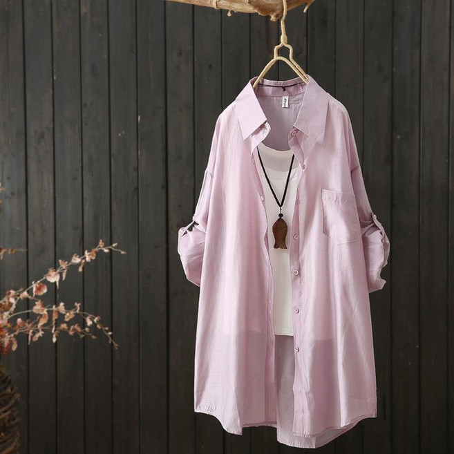 COSYEVNO 여름 여자 미디 셔츠 긴팔 자외선 차단 아우터 얇은 상의