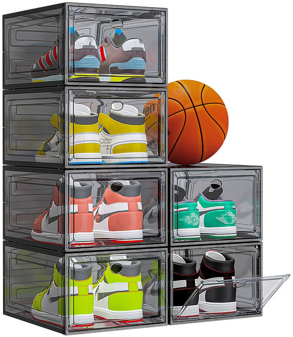 신발 보관함 신발장 정리함 슈케이스 신발정리함 단단한투명 신발장 정리함 강한 신발장 신발박스 정리함 견고한 슈케이스 신발 정리함 신발 보관함신발케이스 튼튼하고안정적, 6개, 블랙
