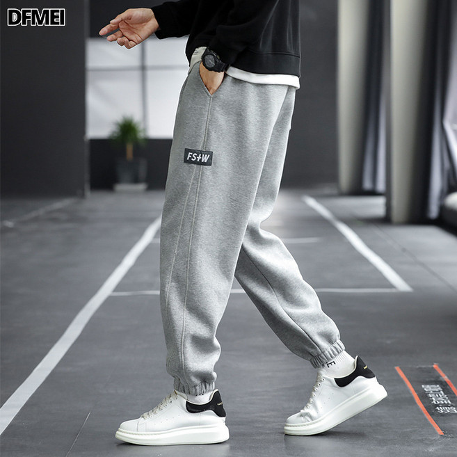 DFMEI 트레이닝 팬츠 추동 기모 후드 와이드 프린트 빅사이즈 조거 캐주얼 바지