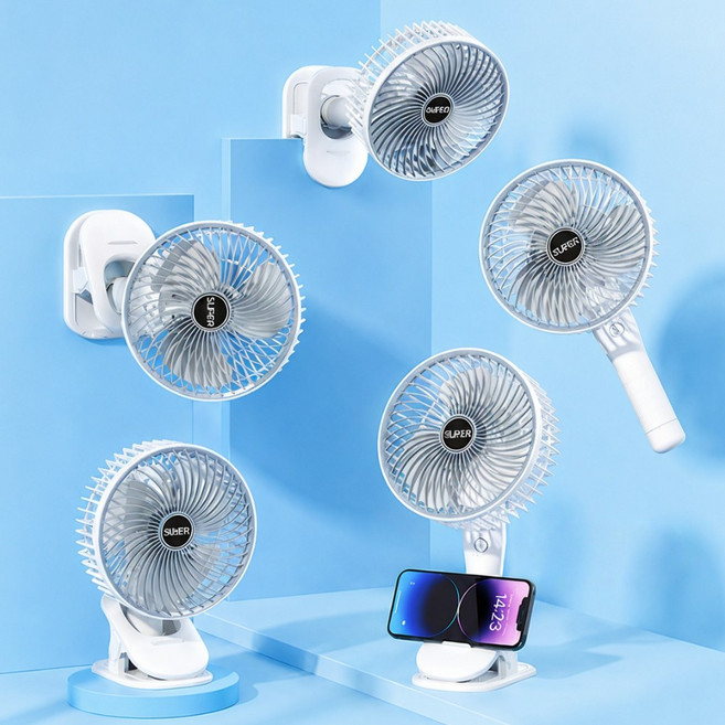 쿠미프 초경량 6인치 집게형 소형 선풍기 탁상용 무선 휴대용, 화이트 그레이, CLF-AIR-01