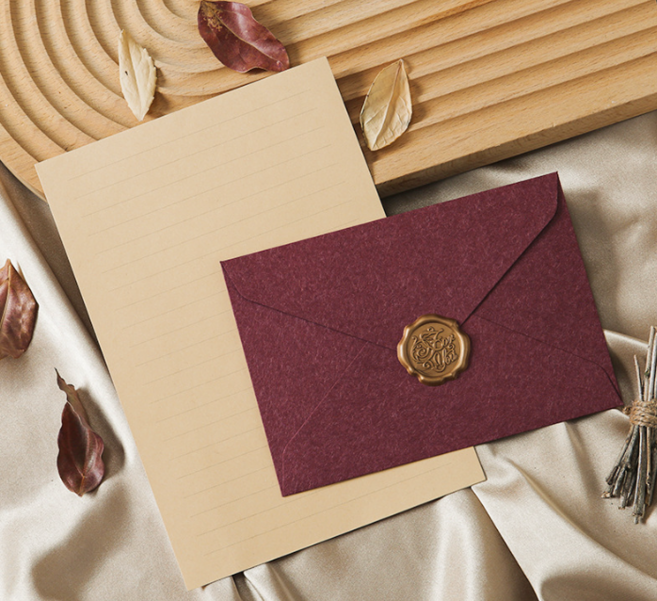 베러홈 고급 편지봉투 3p + 편지지 10p + 실링 스티커 3p 세트, 마룬