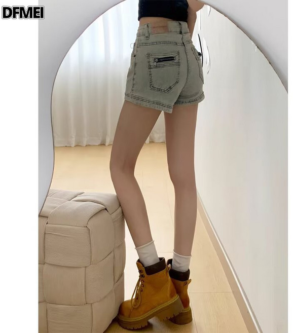 DFMEI 美式牛仔短褲女高腰寬鬆顯瘦辣妹時尚設計感百搭直筒短褲