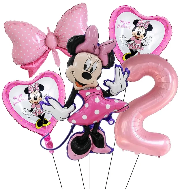5PCS 미키 마우스 생일 장식 풍선 미키 미니 풍선 세트 및 32in 1-9 번호 풍선 어린이 생일 파티 Decora, 01 기타, 10 Pink-2