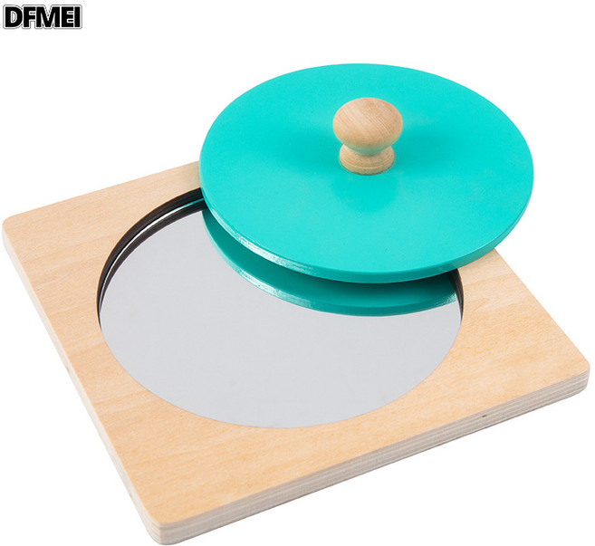 QRU 蒙氏幾何圖形嵌板木製形狀手抓板玩具蒙臺梭利嬰幼兒早教教具拼圖, 1個, ydl-鏡子嵌板藍色0.2kg:如圖