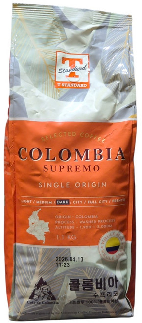 티스탠다드 콜롬비아 수프리모 원두커피, 1.1kg, 1개