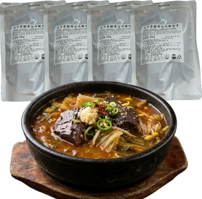 옥구촌 선지해장국 국내산 소선지 24%이상 깊고 진한 국물, 4개, 630g