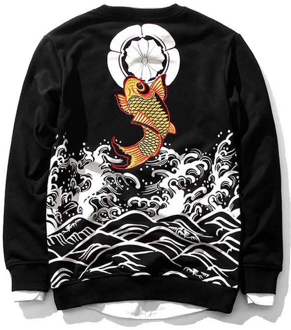샤필 황금잉어 파도 긴팔 티셔츠 후드티 용 호랑이 잉어 남자 여 자수 점퍼 일본 스카쟌 남성 겨울 항공점퍼 누빔 가을 블루종 바람막이