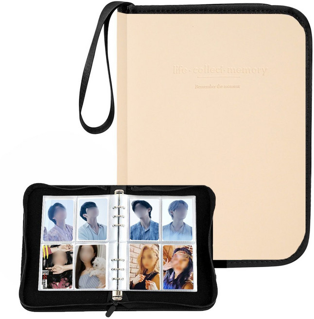 문구백서 4공 포카 바인더 지퍼 포켓앨범 50장, 1개, 포토카드 앨범 (샌드 베이지)