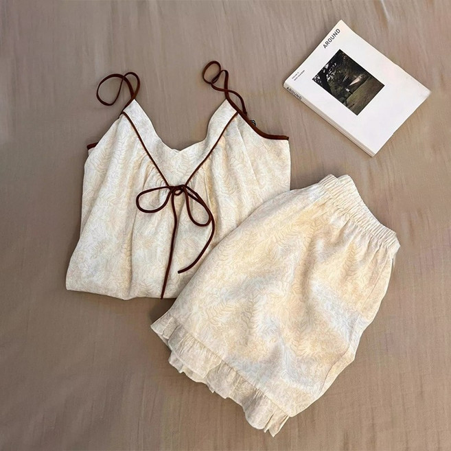 아이엠몽 여성 플라워 패턴 끈나시 밴딩 반바지 투피스