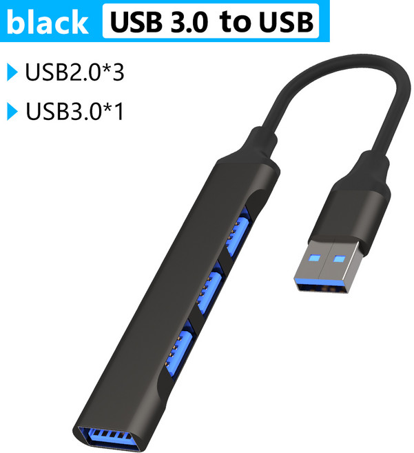USB C 허브 3.0 3.1 3/4 포트 멀티 분배기 어댑터 Macbook Pro 13 15 Air M1 HUAWEI nintendo PC 액세서리 용 OTG, 1개, [04] USB 3.0 Black