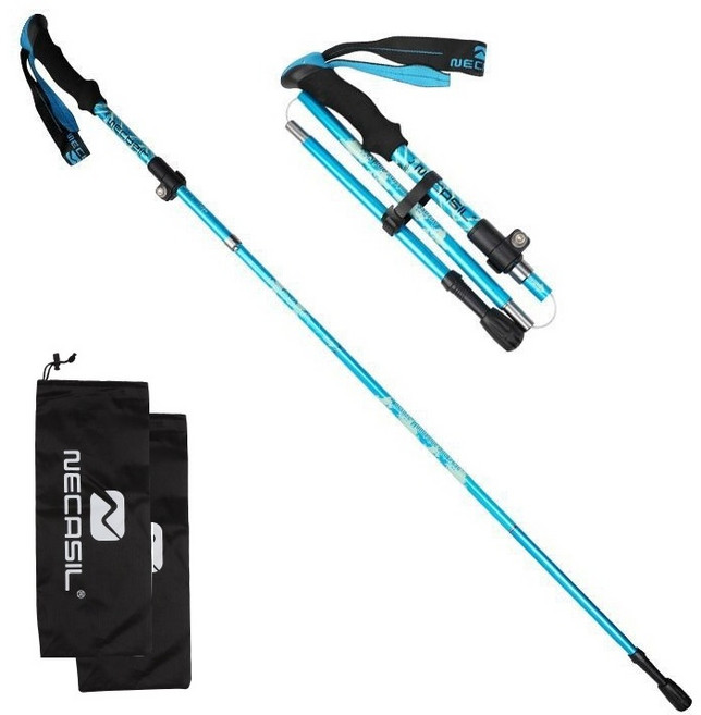 [네카실] 일상 5단 폴딩 등산스틱+보관케이스 2개, 스카이블루, 1개