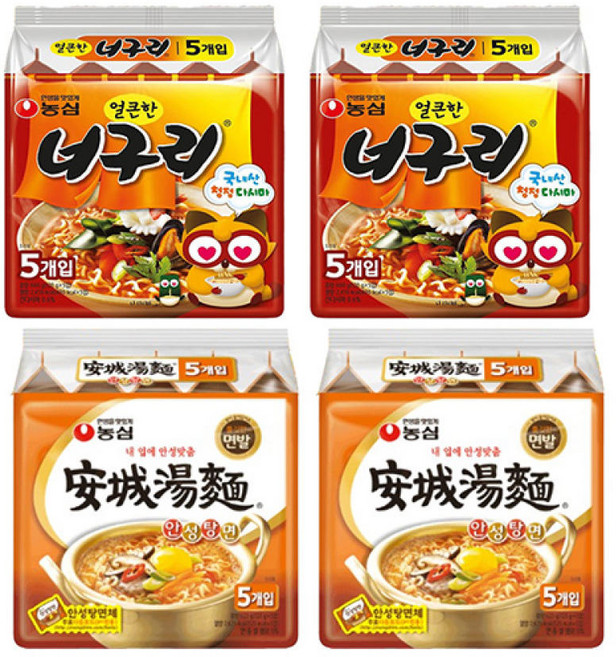 농심 너구리 얼큰한맛 20개 + 농심 안성탕면 20개, 40개