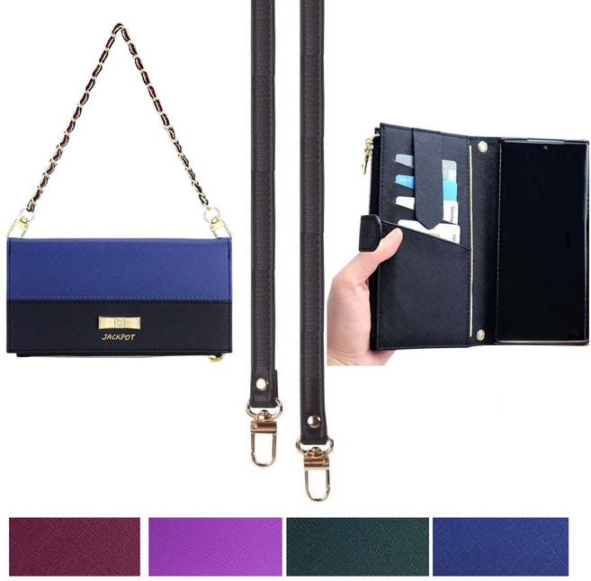 갤럭시 점프4 케이스 SM-M366K 가죽 (레인팝 아수라백) (지퍼) (손목 스트랩 줄 + 심플롱 목걸이) 카드 수납 슬림형 지갑