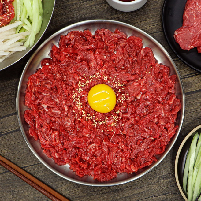 국내산 한우육회 육사시미 뭉티기 간장양념소스 증정, 1개, 120g