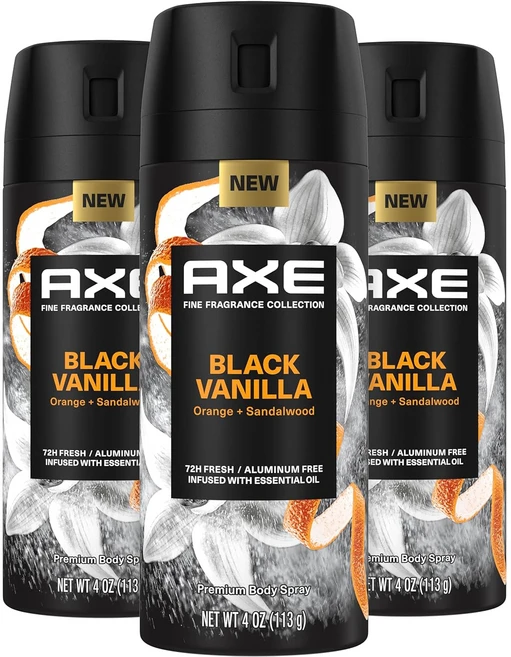 악스 AXE 남성 바디스프레이 데오드란트 블랙바닐라 오렌지 샌달우드향, 3개, 113g - 쿠팡