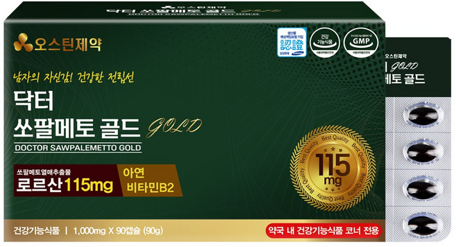 오스틴제약 닥터쏘팔메토골드 Gold 1 000mg x 90 / 국내최대 로르산함유115mg, 1박스, 오스틴제약 닥터 쏘팔메토 골드 90캡슐 3개월분 1박스, 90정