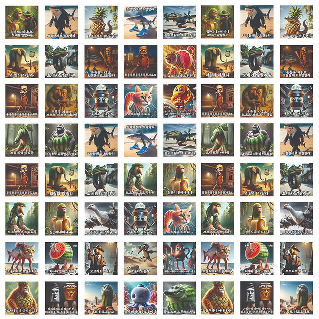 이탈리안 브레인롯 실사 프리쿠라 도무송 80매 세트 캐릭터 스티커, 1세트