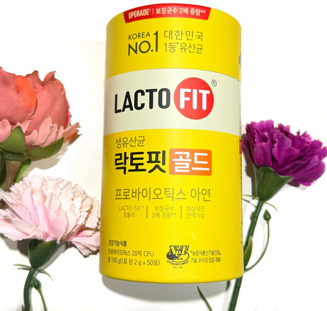 韓國市集 韓國鍾根堂LACTO-FIT益生菌 乳酸粉 黃色(全家適用), 1個, 50入