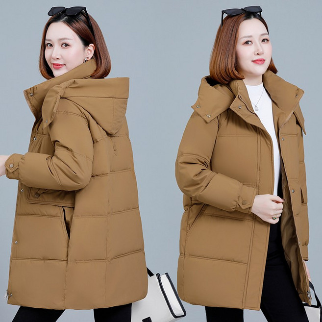 羽絨外套女款 白鴨絨保暖防水防風中長版 寬鬆連帽可拆卸麵包服 休閒