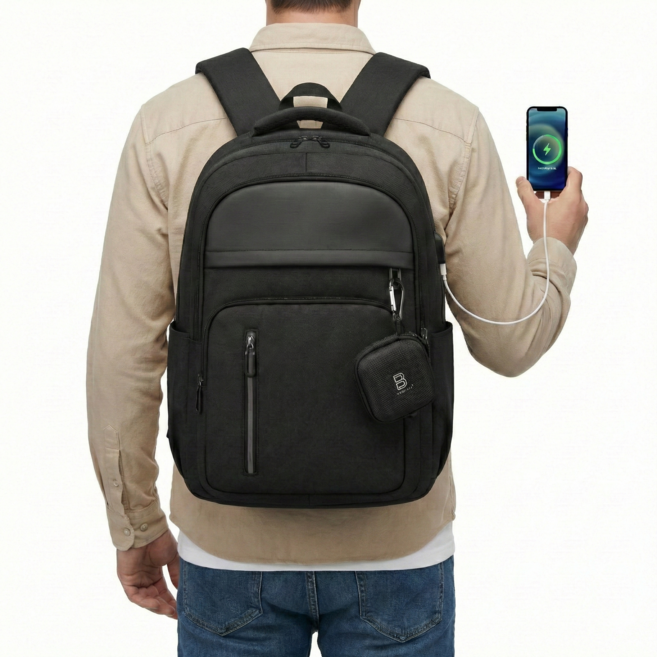 베리노즈 심플 백팩 직장인 대학생 가방+이어폰케이스