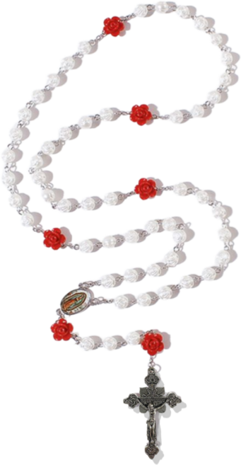 오눌루 고급 장미 장식 5단묵주 천주교 가톨릭 화이트 묵주 선물용 기도용 십자가 성모마리아 수공예감성, 1개, 화이트로즈