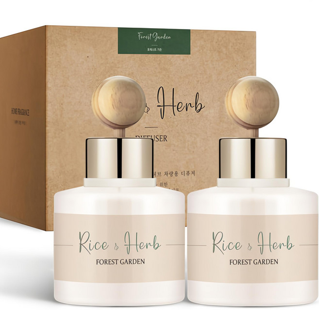 살림백서 라이스 앤 허브 차량용 디퓨저 80ml 본품 2p + 우드볼 스틱 2p + 부착 스티커 2p, 포레스트가든, 1세트