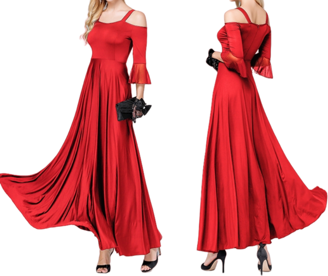 왈츠드레스 여성 댄스스포츠 원치스 공연복 연습복 롱 라틴 모던, G. 레드 오프 숄더